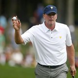 Steve Stricker of the U.S. reacts after sinking a birdie putt on 15 during his match against Ernie Els of South Africa during the Singles ma Steve Stricker of the U.S. reacts after sinking a birdie putt on 15 during his match against Ernie Els of South Africa during the Singles ma