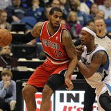 Feb 8, 2014; Minneapolis, MN, USA; Portland Trail Blazers forward LaMarcus Aldridge (12) moves to the basket guarded by Minnesota Timberwolv Feb 8, 2014; Minneapolis, MN, USA; Portland Trail Blazers forward LaMarcus Aldridge (12) moves to the basket guarded by Minnesota Timberwolv