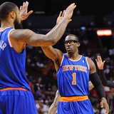 Apr 6, 2014; Miami, FL, USA; New York Knicks forward Amar'e Stoudemire (1) high fives teammate center Tyson Chandler (6) during the first ha Apr 6, 2014; Miami, FL, USA; New York Knicks forward Amar'e Stoudemire (1) high fives teammate center Tyson Chandler (6) during the first ha