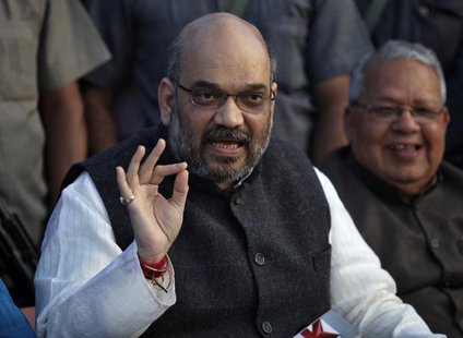 Amit Shah, a leader of India's main opposition Bharatiya Janata Party (BJP), speaks during a news conference in the northern Indian city of Amit Shah, a leader of India's main opposition Bharatiya Janata Party (BJP), speaks during a news conference in the northern Indian city of