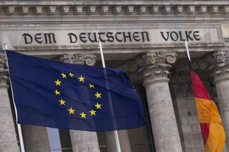 The EU flag and the German national flag fly outside the Reichstag, the seat of Germany's lower house of parliament, the Bundestag, in Berli The EU flag and the German national flag fly outside the Reichstag, the seat of Germany's lower house of parliament, the Bundestag, in Berli