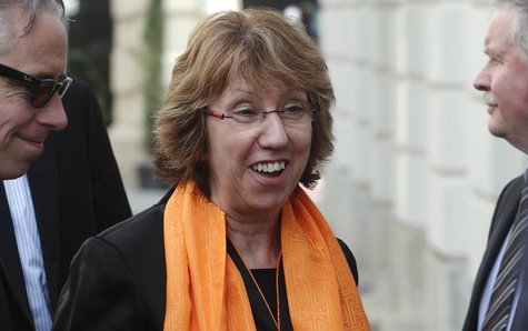 European Union foreign policy chief Catherine Ashton is guarded by security staff as she arrives at her hotel for a round of talks between w European Union foreign policy chief Catherine Ashton is guarded by security staff as she arrives at her hotel for a round of talks between w