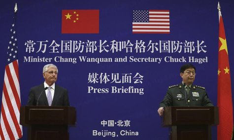 U.S. Secretary of Defense Chuck Hagel (L) and Chinese Minister of Defense Chang Wanquan participate in a joint news conference at the Chines U.S. Secretary of Defense Chuck Hagel (L) and Chinese Minister of Defense Chang Wanquan participate in a joint news conference at the Chines