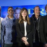(From L to R) Cast members Terry Crews, Chadwick Boseman, Jennifer Garner, Kevin Costner and Denis Leary pose at a news conference for the f (From L to R) Cast members Terry Crews, Chadwick Boseman, Jennifer Garner, Kevin Costner and Denis Leary pose at a news conference for the f