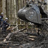 Rescuers watch carefully as an excavator combs through the large debris pile left by a mudslide in Oso, Washington, April 4, 2014. REUTERS/M Rescuers watch carefully as an excavator combs through the large debris pile left by a mudslide in Oso, Washington, April 4, 2014. REUTERS/M