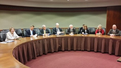 Pictured left to right are Col. Sandy Best, Minnesota National Guard; Col. Jon Safstrom, 148th Fighter Wing; Congressman Rick Nolan; Jim Swiderski, Congressman Nolan's legislative director; Bill Bennett, LHB; Leslie Perrett, Minnesota Assistance Council for Veterans; Lt. Governor Yvonne Prettner Solon, and Roger Wedin representing the Duluth Chamber of Commerce. Pictured left to right are Col. Sandy Best, Minnesota National Guard; Col. Jon Safstrom, 148th Fighter Wing; Congressman Rick Nolan; Jim Swiderski, Congressman Nolan's legislative director; Bill Bennett, LHB; Leslie Perrett, Minnesota Assistance Council for Veterans; Lt. Governor Yvonne Prettner Solon, and Roger Wedin representing the Duluth Chamber of Commerce.