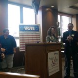 The village of Denmark wins Project VOTE's Voter Challenge trophy on April 8, 2014 at Green Bay City Hall. (Photo from: WTAQ Reporter Jeff Flynt). The village of Denmark wins Project VOTE's Voter Challenge trophy on April 8, 2014 at Green Bay City Hall. (Photo from: WTAQ Reporter Jeff Flynt).
