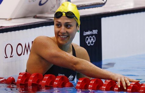 Australia's Stephanie Rice smiles after finishing in third place in heat 5 of the women's 200m individual medley event at the London 2012 Ol Australia's Stephanie Rice smiles after finishing in third place in heat 5 of the women's 200m individual medley event at the London 2012 Ol