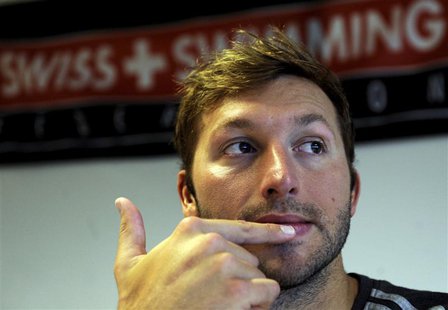 Australian swimmer Ian Thorpe gestures during a news conference in the southeastern village of Tenero in this March 16, 2011 file photo. REU Australian swimmer Ian Thorpe gestures during a news conference in the southeastern village of Tenero in this March 16, 2011 file photo. REU