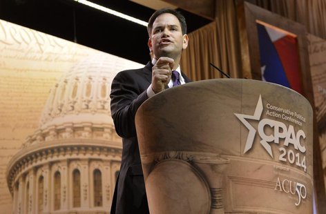 U.S. Sen. Marco Rubio (R-FL) makes remarks to the Conservative Political Action Conference (CPAC) in Oxon Hill, Maryland, March 6, 2014. REU U.S. Sen. Marco Rubio (R-FL) makes remarks to the Conservative Political Action Conference (CPAC) in Oxon Hill, Maryland, March 6, 2014. REU