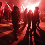 Far-right protesters walk during the annual far-right march, which coincides with Poland's National Independence Day in Warsaw November 11, Far-right protesters walk during the annual far-right march, which coincides with Poland's National Independence Day in Warsaw November 11,