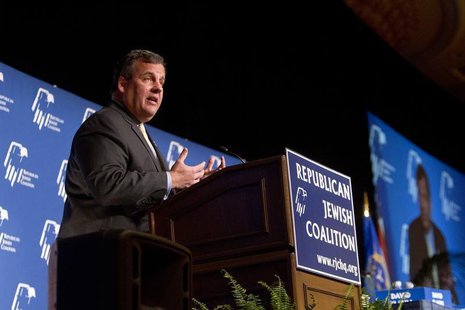 New Jersey Governor Chris Christie speaks during the Republican Jewish Coalition Spring Leadership Meeting at the Venetian Resort in Las Veg New Jersey Governor Chris Christie speaks during the Republican Jewish Coalition Spring Leadership Meeting at the Venetian Resort in Las Veg