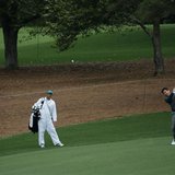 Three time champion Nick Faldo hits on the ninth fairway during a practice round before the Masters golf tournament at the Augusta National Three time champion Nick Faldo hits on the ninth fairway during a practice round before the Masters golf tournament at the Augusta National