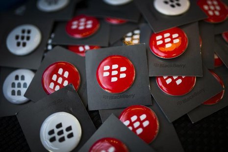 Blackberry pins are seen at the Fairfax Holdings annual general meeting for shareholders in Toronto, April 9, 2014. REUTERS/Mark Blinch Blackberry pins are seen at the Fairfax Holdings annual general meeting for shareholders in Toronto, April 9, 2014. REUTERS/Mark Blinch