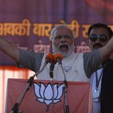 Hindu nationalist Narendra Modi, prime ministerial candidate for the main opposition Bharatiya Janata Party (BJP), gestures as he address a Hindu nationalist Narendra Modi, prime ministerial candidate for the main opposition Bharatiya Janata Party (BJP), gestures as he address a