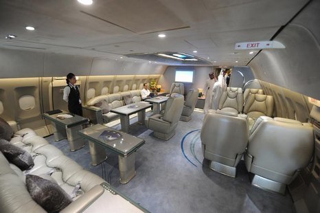 An interior section in an Airbus A310-304 is seen during the Abu Dhabi Air Expo at Al Bateen Executive Airport in Abu Dhabi, March 5, 2013. An interior section in an Airbus A310-304 is seen during the Abu Dhabi Air Expo at Al Bateen Executive Airport in Abu Dhabi, March 5, 2013.