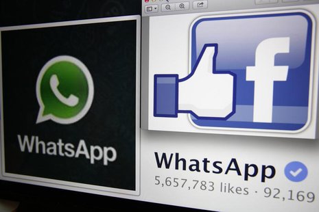 Illustration photo shows "likes" on WhatsApp's Facebook page displayed on a laptop screen in Paris February 20, 2014. REUTERS/Mal Langsdon Illustration photo shows "likes" on WhatsApp's Facebook page displayed on a laptop screen in Paris February 20, 2014. REUTERS/Mal Langsdon