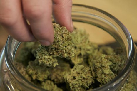 Buds are removed from a container at the "Oregon's Finest" medical marijuana dispensary in Portland, Oregon April 8, 2014. REUTERS/Steve Dip Buds are removed from a container at the "Oregon's Finest" medical marijuana dispensary in Portland, Oregon April 8, 2014. REUTERS/Steve Dip