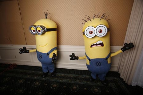 Two life-size minion characters wait for actor Steve Carell to arrive while promoting his upcoming movie "Despicable Me 2" in Los Angeles, C Two life-size minion characters wait for actor Steve Carell to arrive while promoting his upcoming movie "Despicable Me 2" in Los Angeles, C