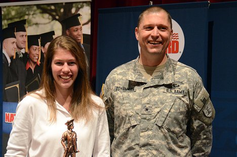 Fargo Shanley student Alivia Fraase receives the 2014 Inspiration Award from the North Dakota National Guard and USA Today.
(Photo courtesy U.S. Army National Guard) Fargo Shanley student Alivia Fraase receives the 2014 Inspiration Award from the North Dakota National Guard and USA Today.
(Photo courtesy U.S. Army National Guard)