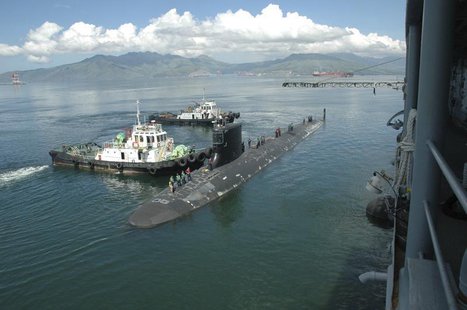 The Virginia-class submarine USS Hawaii pulls alongside the submarine tender USS Frank Cable in Subic Bay, in this September 6, 2012 handout The Virginia-class submarine USS Hawaii pulls alongside the submarine tender USS Frank Cable in Subic Bay, in this September 6, 2012 handout