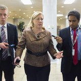 Senator Mary Landrieu (D-LA) speaks to reporters after the Democratic weekly policy luncheon on Capitol Hill in Washington January 28, 2014. Senator Mary Landrieu (D-LA) speaks to reporters after the Democratic weekly policy luncheon on Capitol Hill in Washington January 28, 2014.