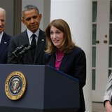 U.S. President Barack Obama (2nd L) listens after announcing Director of the Office of Management and Budget Sylvia Mathews Burwell (2nd R) U.S. President Barack Obama (2nd L) listens after announcing Director of the Office of Management and Budget Sylvia Mathews Burwell (2nd R)
