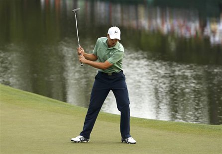 U.S. golfer Jordan Spieth reacts after missing a putt on the 16th hole during the final round of the Masters golf tournament at the Augusta U.S. golfer Jordan Spieth reacts after missing a putt on the 16th hole during the final round of the Masters golf tournament at the Augusta