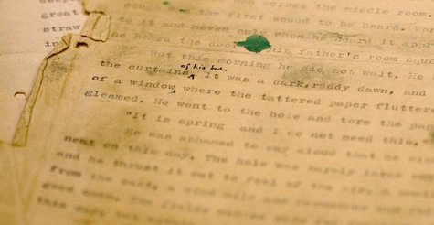 A close-up view shows the first page of the original typed and edited manuscript of Pearl S. Buck's Pulitzer prize winning novel "The Good E A close-up view shows the first page of the original typed and edited manuscript of Pearl S. Buck's Pulitzer prize winning novel "The Good E