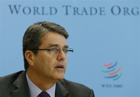 World Trade Organization (WTO) Director-General Roberto Azevedo attends a news conference on world trade in 2013 and prospect for 2014 in Ge World Trade Organization (WTO) Director-General Roberto Azevedo attends a news conference on world trade in 2013 and prospect for 2014 in Ge