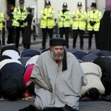 Muslim cleric, Abu Hamza al-Masri, is seen leading prayers outside the North London Central Mosque, in Finsbury Park, north London in this J Muslim cleric, Abu Hamza al-Masri, is seen leading prayers outside the North London Central Mosque, in Finsbury Park, north London in this J