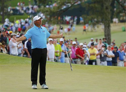 U.S. golfer Fred Couples reacts after missing a putt on the seventh hole during the final round of the Masters golf tournament at the August U.S. golfer Fred Couples reacts after missing a putt on the seventh hole during the final round of the Masters golf tournament at the August