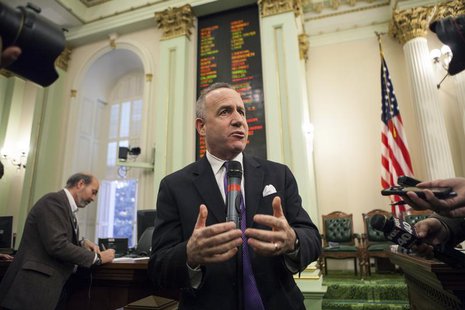 California Senate President Pro Tempore Darrell Steinberg (D-Sacramento) speaks to reporters after Governor Jerry Brown delivered his State California Senate President Pro Tempore Darrell Steinberg (D-Sacramento) speaks to reporters after Governor Jerry Brown delivered his State