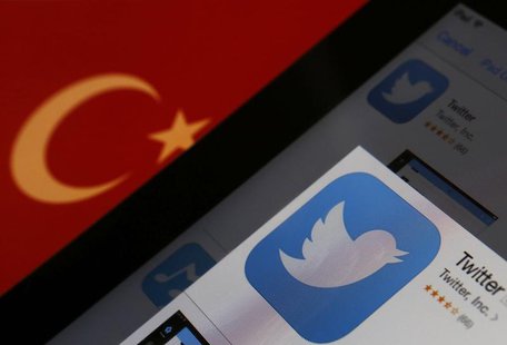 A Twitter logo on an iPad display is pictured next to a Turkish flag in this photo illustration taken in Istanbul March 21, 2014. REUTERS/Mu A Twitter logo on an iPad display is pictured next to a Turkish flag in this photo illustration taken in Istanbul March 21, 2014. REUTERS/Mu