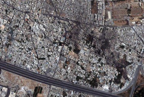 DigitalGlobe Satellite image shows a tank on 6th Rishreen road in the lower left portion of the image in Qabun neighborhood in Damascus, Syr DigitalGlobe Satellite image shows a tank on 6th Rishreen road in the lower left portion of the image in Qabun neighborhood in Damascus, Syr