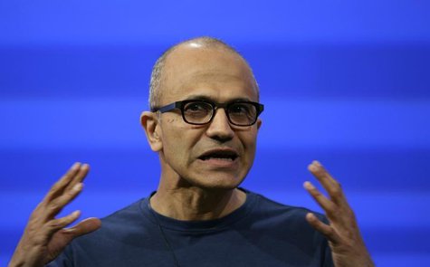 Microsoft CEO Satya Nadella gestures as he speaks during his keynote address at the company's "build" conference in San Francisco, Californi Microsoft CEO Satya Nadella gestures as he speaks during his keynote address at the company's "build" conference in San Francisco, Californi