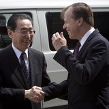 U.S. Special Representative for North Korea Policy Glyn Davies (R) shakes hands with China's special representative for Korean Peninsula Aff U.S. Special Representative for North Korea Policy Glyn Davies (R) shakes hands with China's special representative for Korean Peninsula Aff
