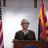Arizona Governor Jan Brewer makes a statement saying she vetoed the controversial Senate Bill 1062 bill, at Arizona State Capitol in Phoenix Arizona Governor Jan Brewer makes a statement saying she vetoed the controversial Senate Bill 1062 bill, at Arizona State Capitol in Phoenix