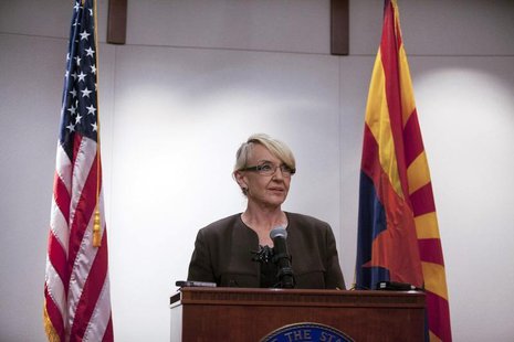 Arizona Governor Jan Brewer makes a statement saying she vetoed the controversial Senate Bill 1062 bill, at Arizona State Capitol in Phoenix Arizona Governor Jan Brewer makes a statement saying she vetoed the controversial Senate Bill 1062 bill, at Arizona State Capitol in Phoenix