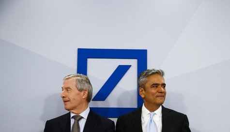 Anshu Jain (R) and Juergen Fitschen, Co-CEOs of Deutsche Bank AG arrive for the bank's annual news conference in Frankfurt, January 29, 2014 Anshu Jain (R) and Juergen Fitschen, Co-CEOs of Deutsche Bank AG arrive for the bank's annual news conference in Frankfurt, January 29, 2014