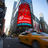 The Weibo logo is seen at the NASDAQ MarketSite in Times Square in celebration of its initial public offering (IPO) on The NASDAQ Stock Mark The Weibo logo is seen at the NASDAQ MarketSite in Times Square in celebration of its initial public offering (IPO) on The NASDAQ Stock Mark