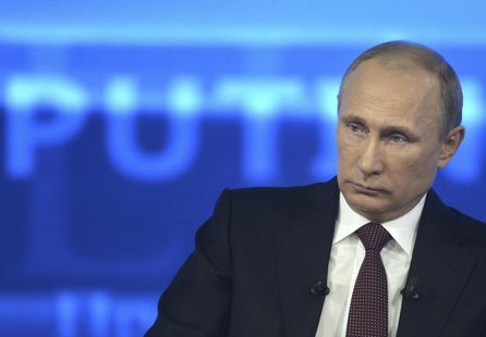 Russian President Vladimir Putin takes part in a live broadcast nationwide phone-in in Moscow April 17, 2014. REUTERS/Alexei Nikolskyi/RIA N Russian President Vladimir Putin takes part in a live broadcast nationwide phone-in in Moscow April 17, 2014. REUTERS/Alexei Nikolskyi/RIA N