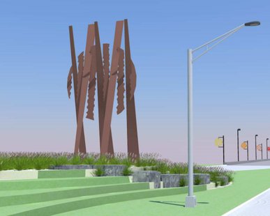 An artist's rendition of the "Uniting Sun" sculpture proposed for the southern base of Holland's River Avenue Bridge An artist's rendition of the "Uniting Sun" sculpture proposed for the southern base of Holland's River Avenue Bridge