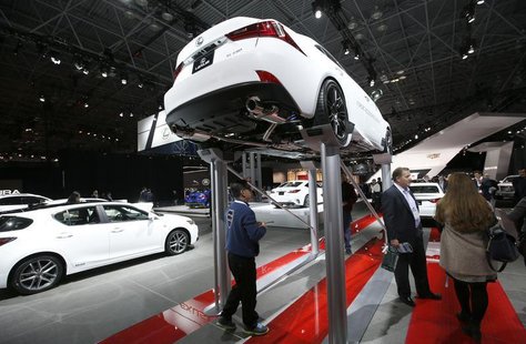 A Lexus IS 250 is seen on an elevated display at the New York International Auto Show in New York City, April 16, 2014. REUTERS/Mike Segar A Lexus IS 250 is seen on an elevated display at the New York International Auto Show in New York City, April 16, 2014. REUTERS/Mike Segar