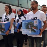 Youths working for leftist politician Hamdeen Sabahi submit boxes of endorsements collected as Sabahi arrives to submit his bid to run as pr Youths working for leftist politician Hamdeen Sabahi submit boxes of endorsements collected as Sabahi arrives to submit his bid to run as pr