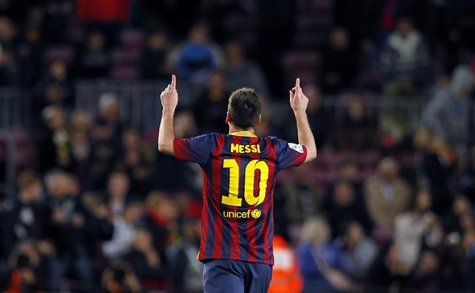 Barcelona's Lionel Messi celebrates a goal against Athletic Bilbao during their La Liga soccer match at Camp Nou stadium in Barcelona April Barcelona's Lionel Messi celebrates a goal against Athletic Bilbao during their La Liga soccer match at Camp Nou stadium in Barcelona April