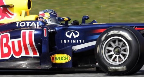 Redbull F1 driver Sebastian Vettel of Germany takes a curve during a training session at Catalunya's racetrack in Montmelo, near Barcelona M Redbull F1 driver Sebastian Vettel of Germany takes a curve during a training session at Catalunya's racetrack in Montmelo, near Barcelona M