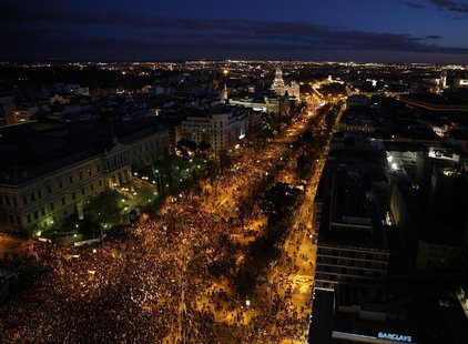 Anti-austerity demonstrators crowd into Colon square as they take part in a demonstration which organisers have labelled the "Marches of Dig Anti-austerity demonstrators crowd into Colon square as they take part in a demonstration which organisers have labelled the "Marches of Dig
