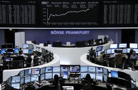 The curve of the German share price index DAX board is pictured at the Frankfurt stock exchange April 22, 2014. REUTERS/Remote/Stringer The curve of the German share price index DAX board is pictured at the Frankfurt stock exchange April 22, 2014. REUTERS/Remote/Stringer