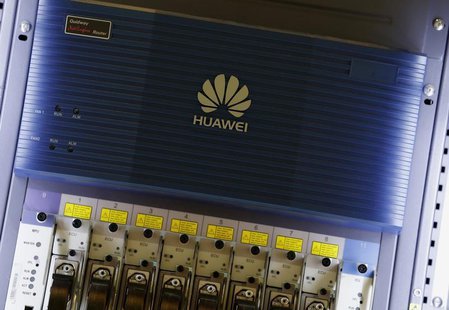 A multi-chassis cluster router is shown inside the exhibition hall at Huawei's headquarters in the southern Chinese city of Shenzhen, Guangd A multi-chassis cluster router is shown inside the exhibition hall at Huawei's headquarters in the southern Chinese city of Shenzhen, Guangd